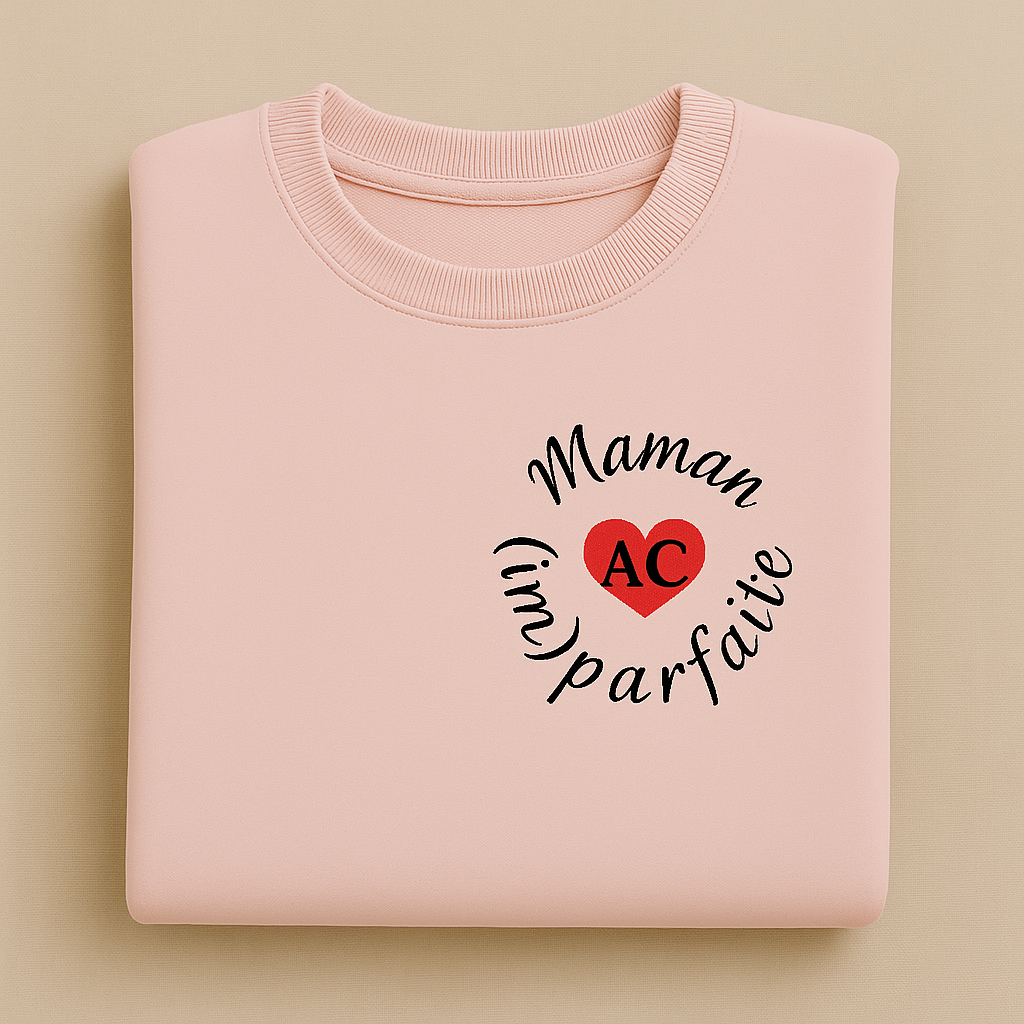 Sweat brodé oversize unisexe personnalisable Fête des mères / Rose pastel