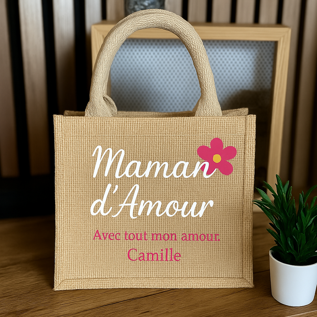 Sac mini mini en jute anses beiges personnalisable