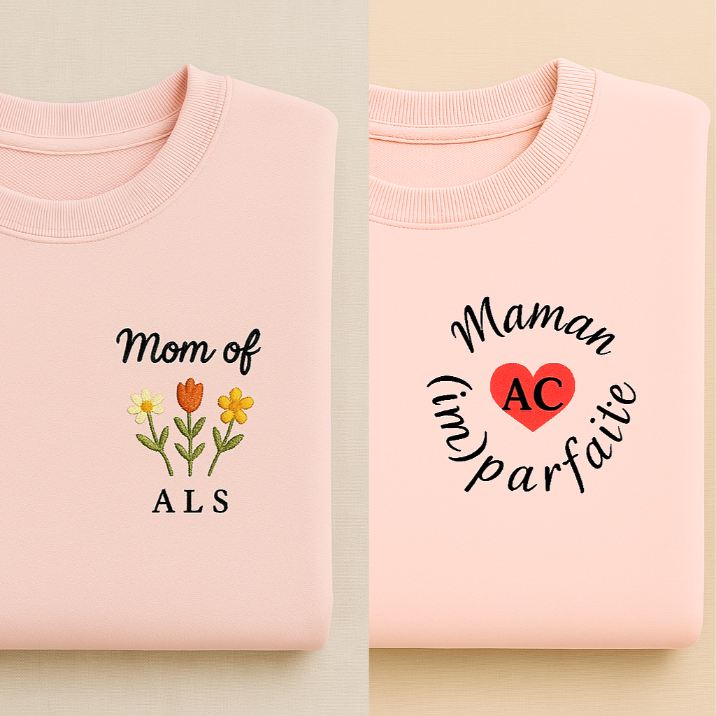 Sweat brodé oversize unisexe personnalisable Fête des mères / Rose pastel