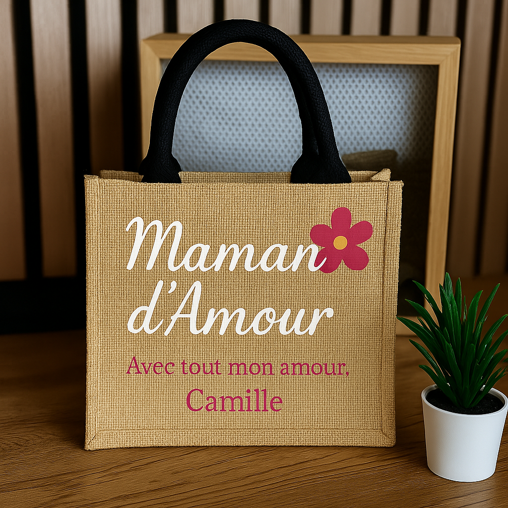 Sac Mini en jute anses noires personnalisable