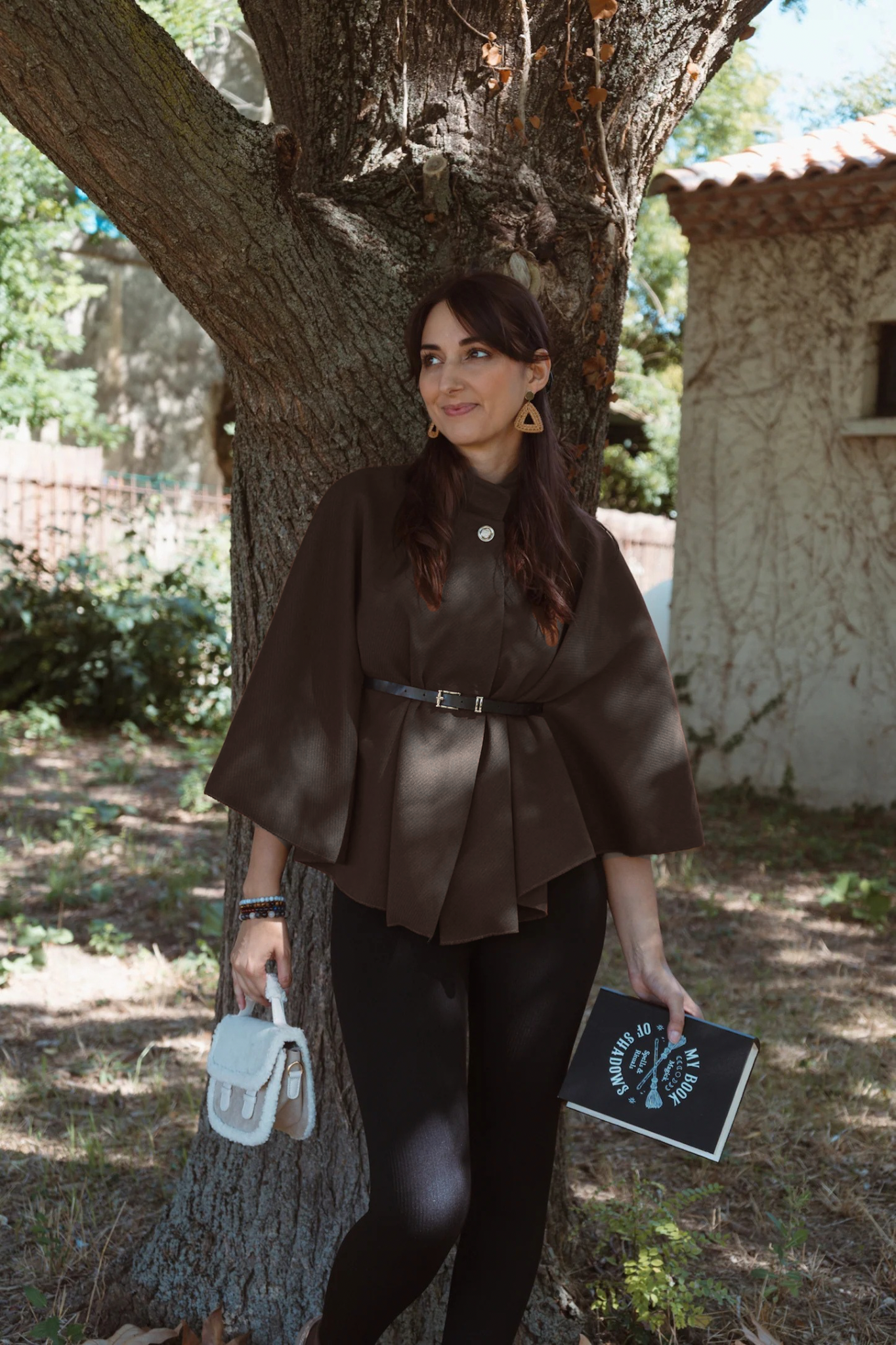 Cape Poncho avec ceinture - Marron foncé