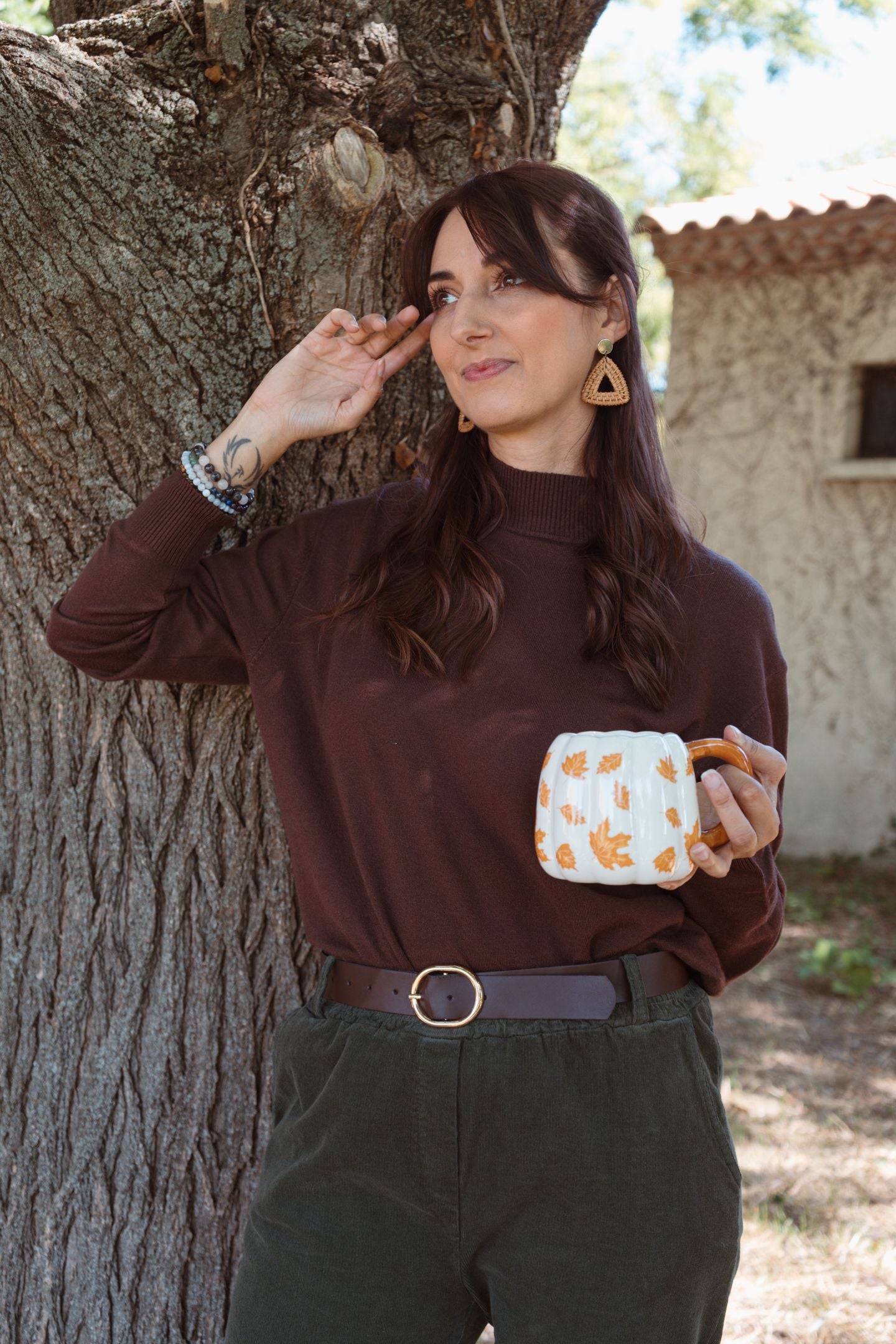 Pantalon en velours côtelé avec ceinture - Kaki