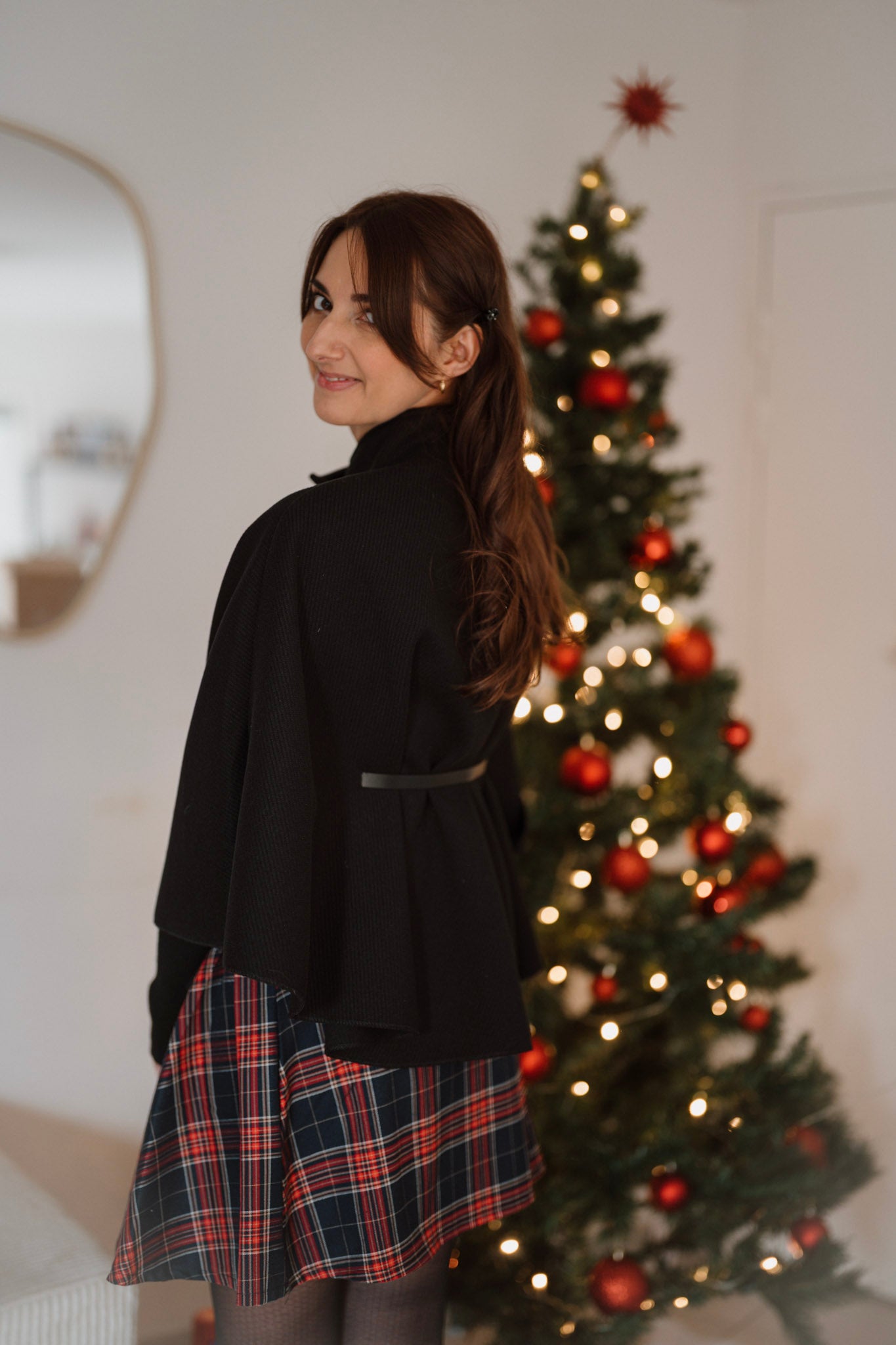 Cape Poncho avec ceinture - Noir