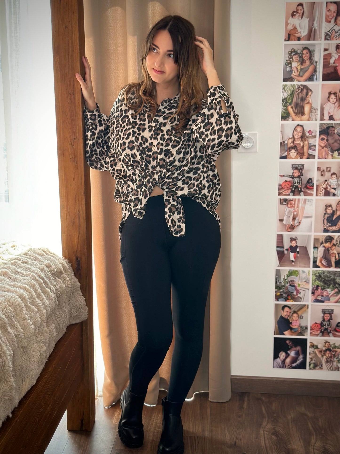 Chemise léopard ample en gaze de coton