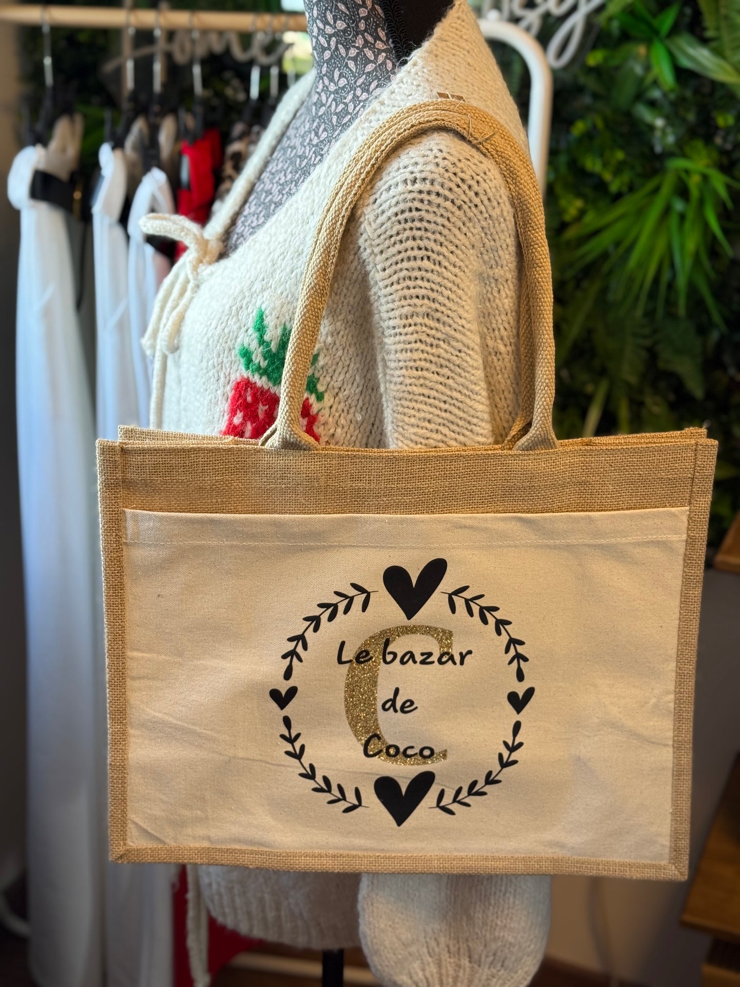 Sac en jute grand format avec pochette avant personnalisable