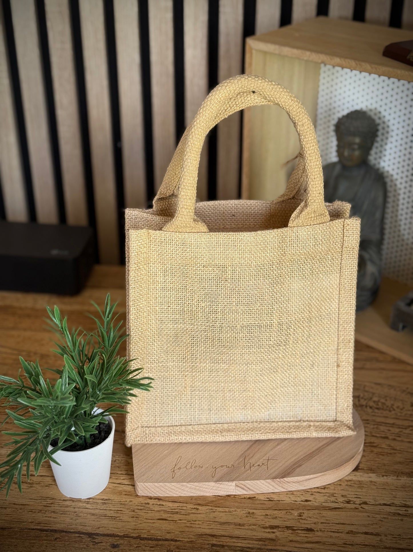 Sac mini mini en jute anses beiges personnalisable