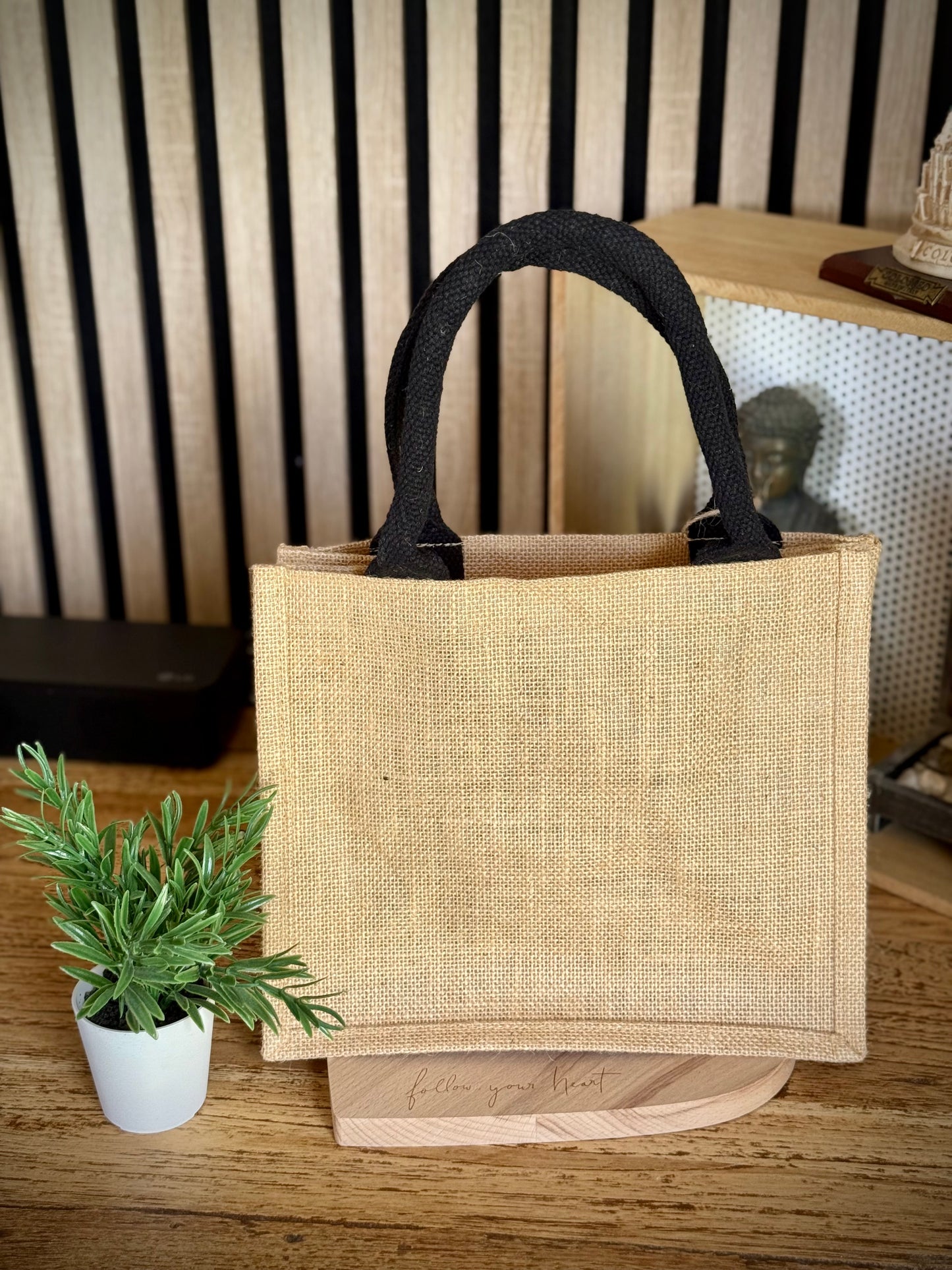 Sac Mini en jute anses noires personnalisable