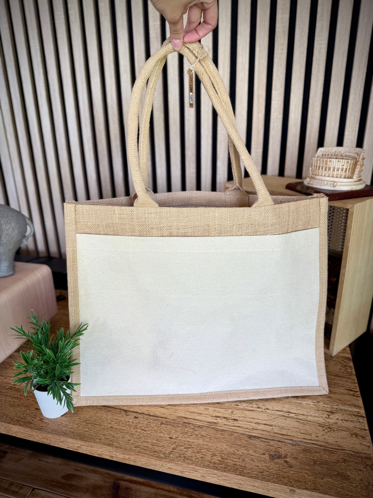 Sac en jute grand format avec pochette avant personnalisable
