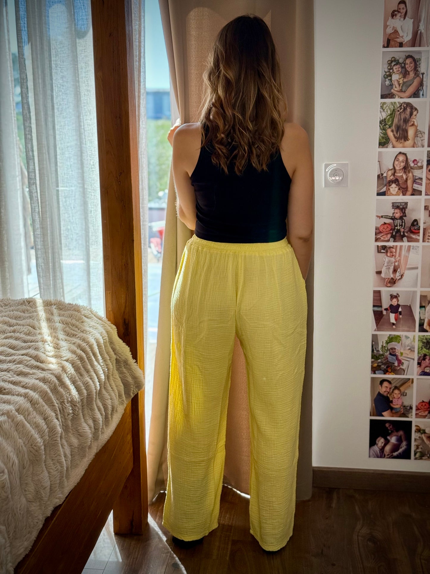 Pantalon large en gaze de coton / Jaune