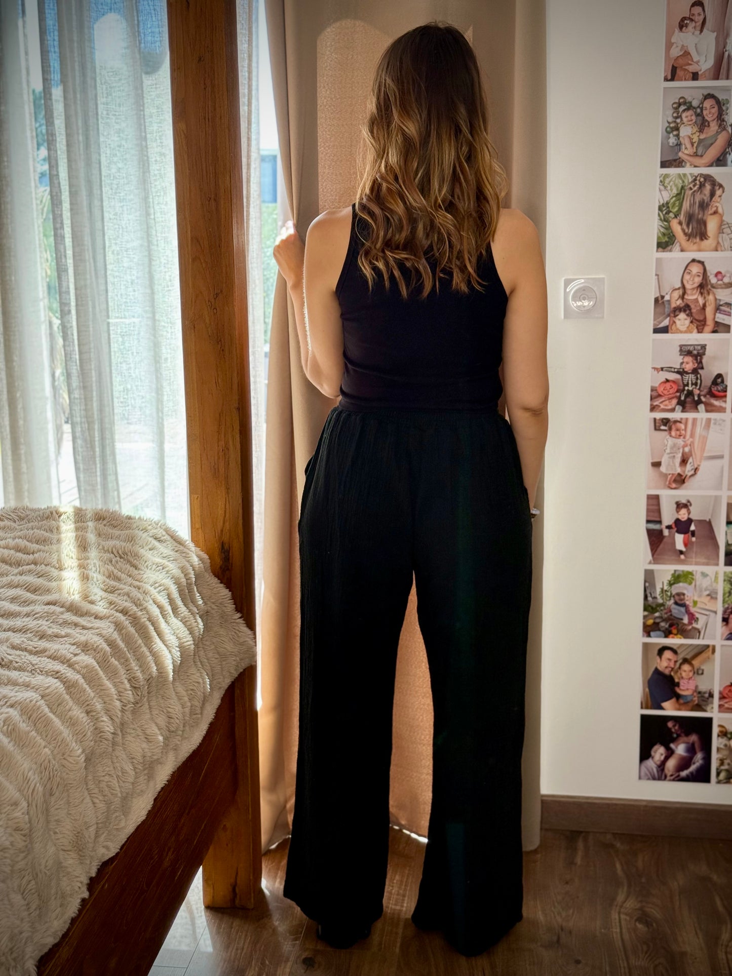 Pantalon large en gaze de coton / Noir
