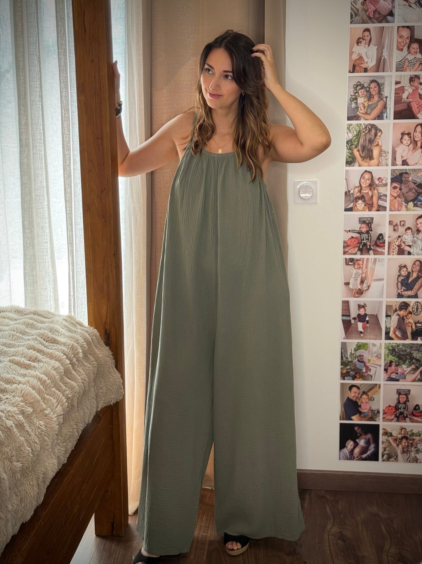 Combipantalon en gaze de coton / Kaki