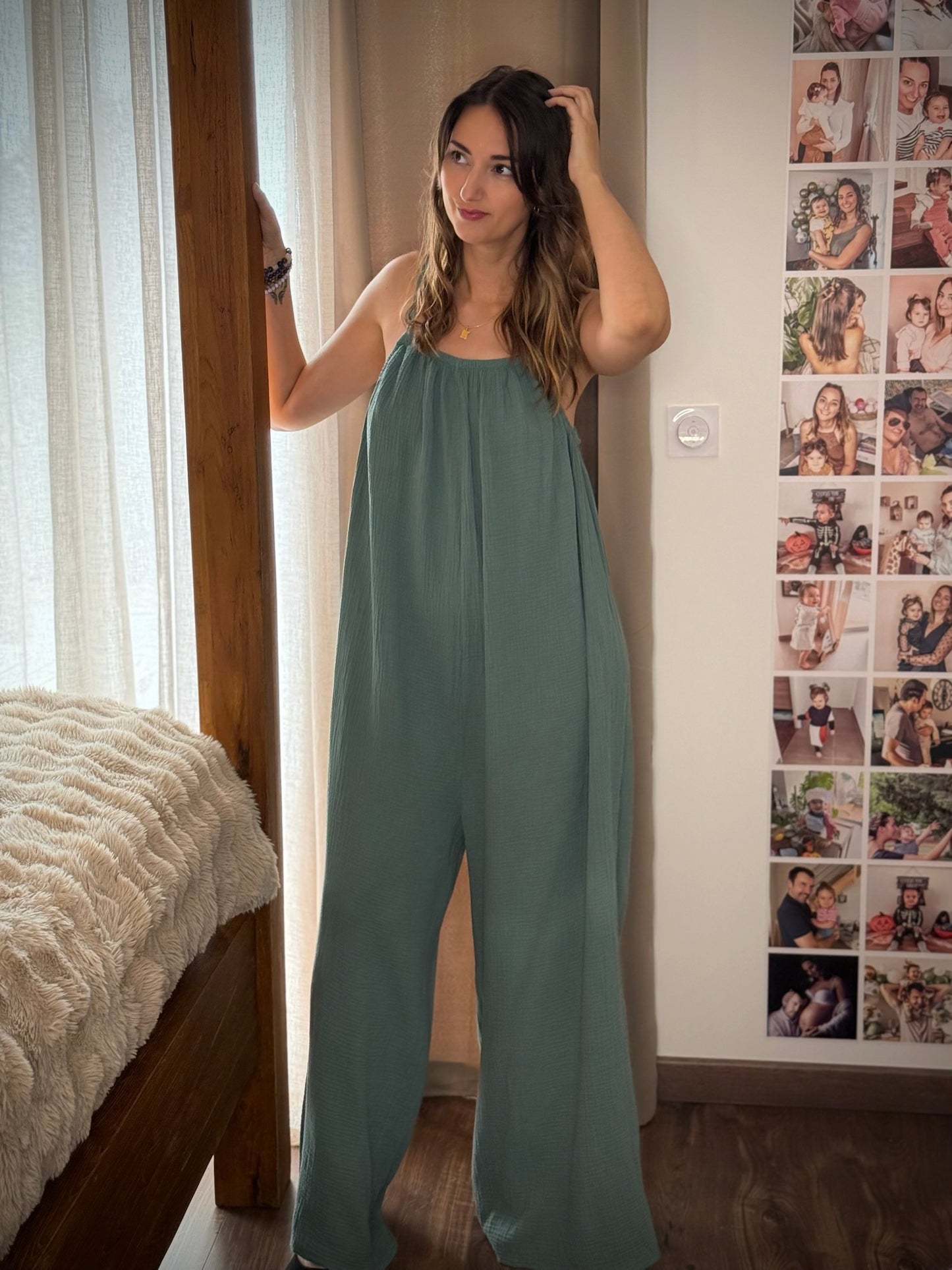 Combipantalon en gaze de coton / Céladon