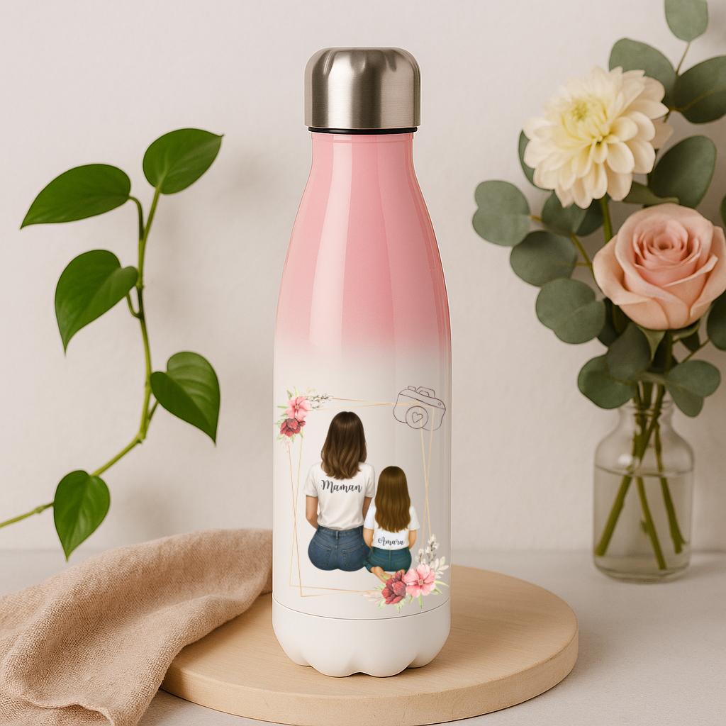 Bouteille isotherme en inox rose 500ml personnalisable