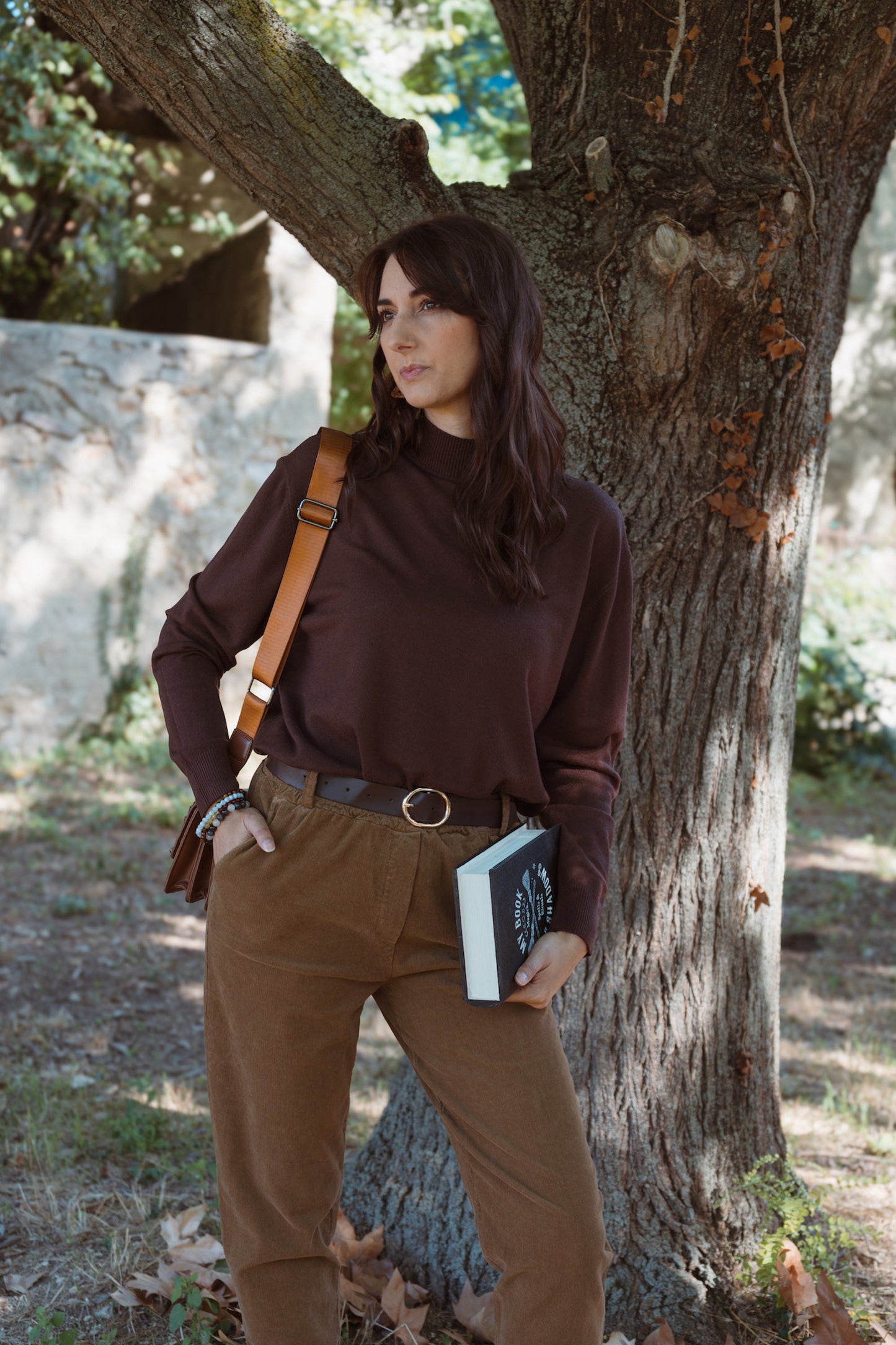 Pantalon en velours côtelé avec ceinture - Camel