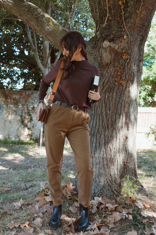 Pantalon en velours côtelé avec ceinture - Camel