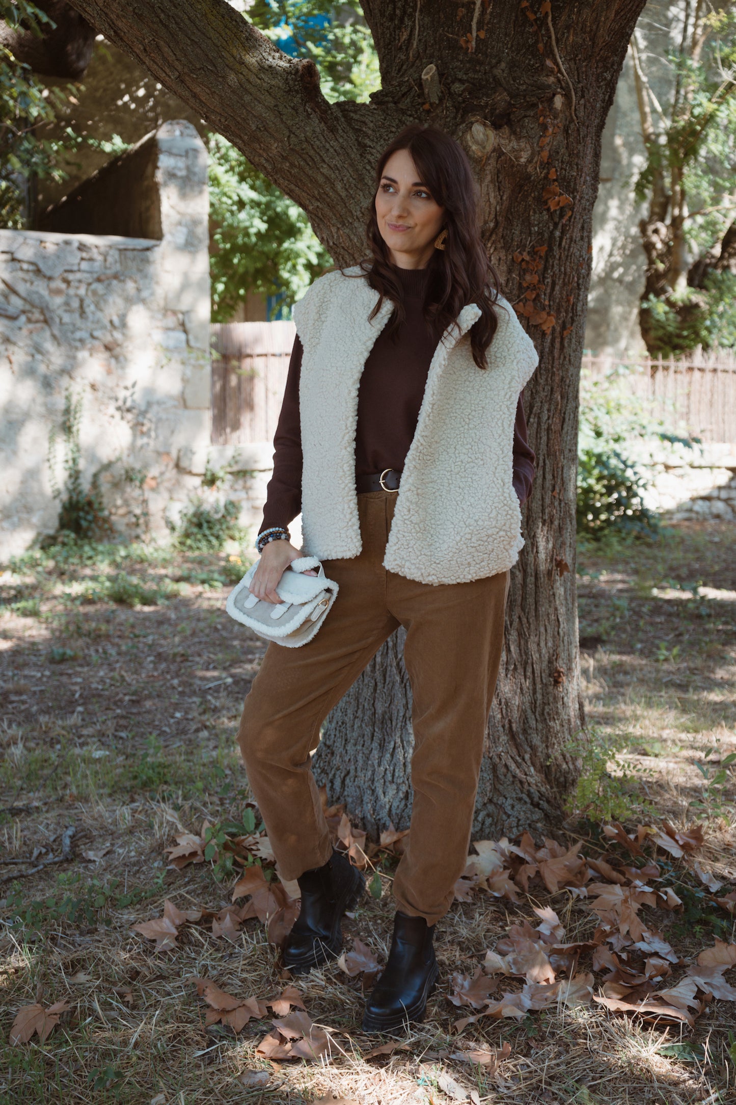Pantalon en velours côtelé avec ceinture - Camel