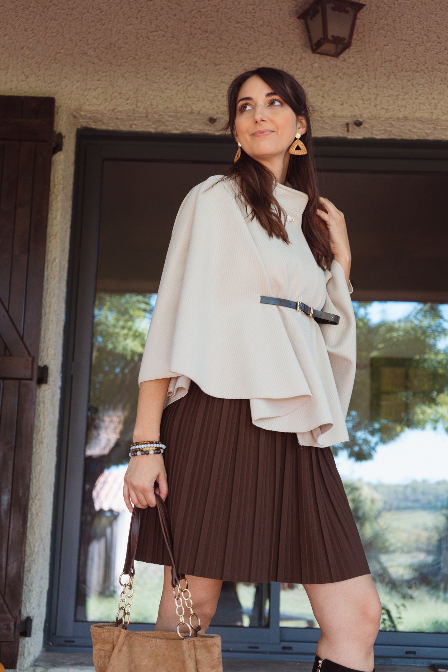 Cape Poncho avec ceinture - Beige