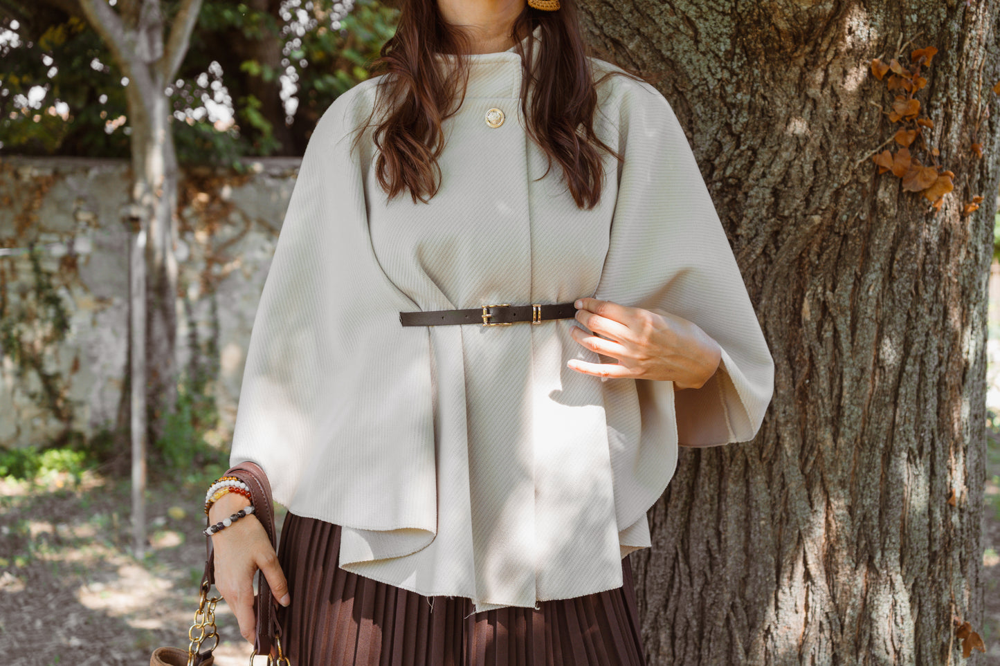 Cape Poncho avec ceinture - Beige