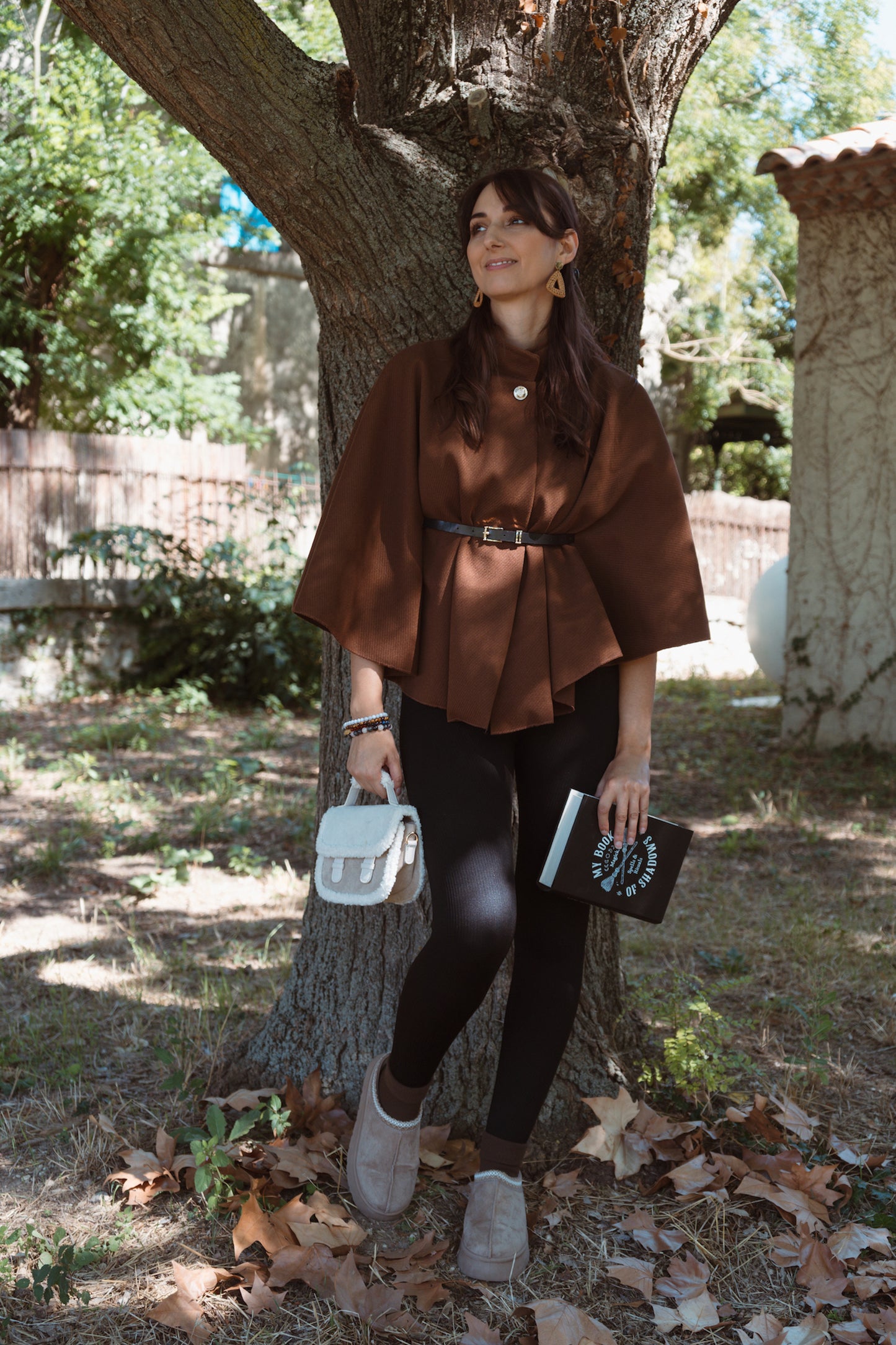 Cape Poncho avec ceinture - Brun foncé
