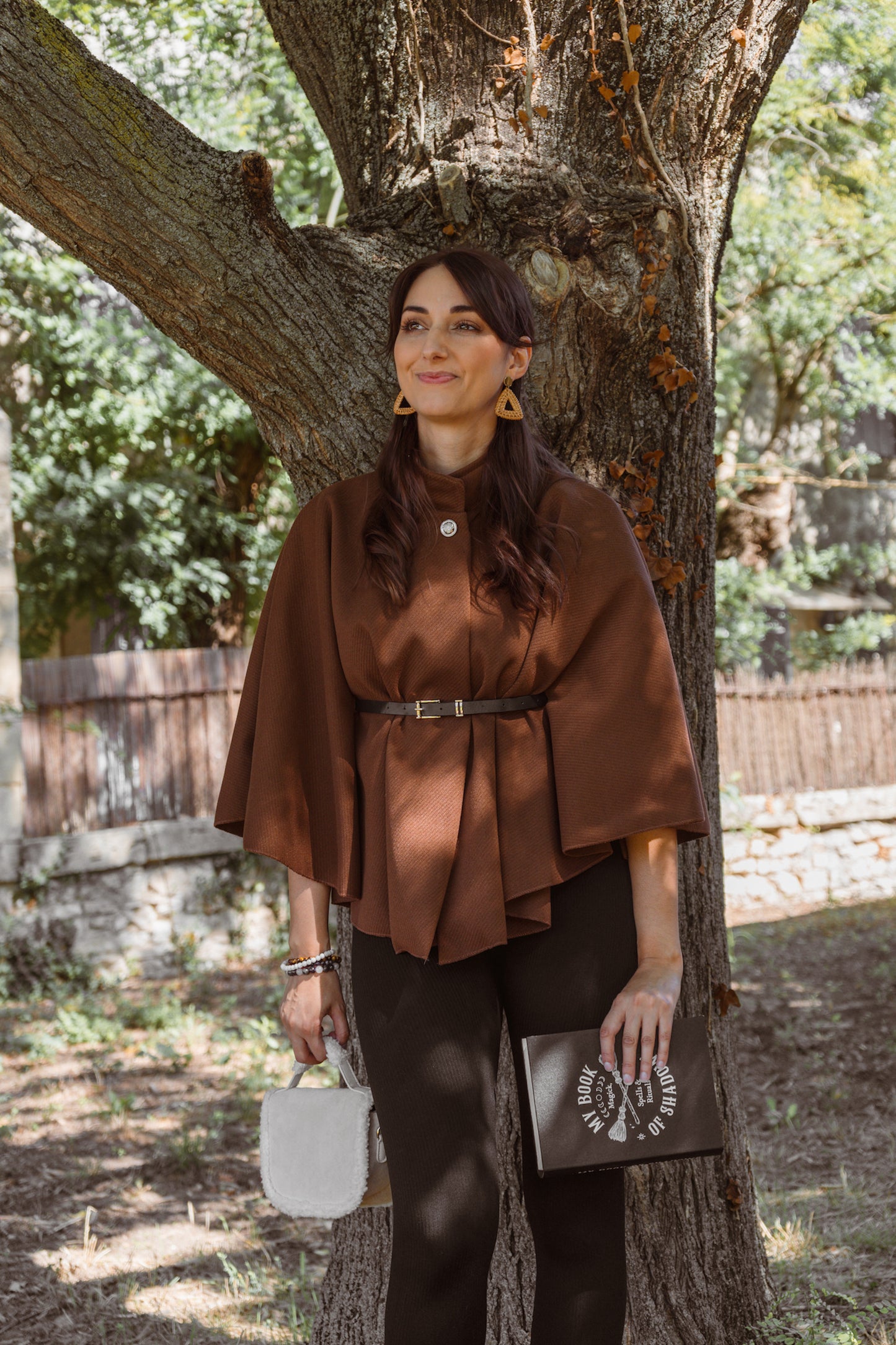 Cape Poncho avec ceinture - Brun foncé