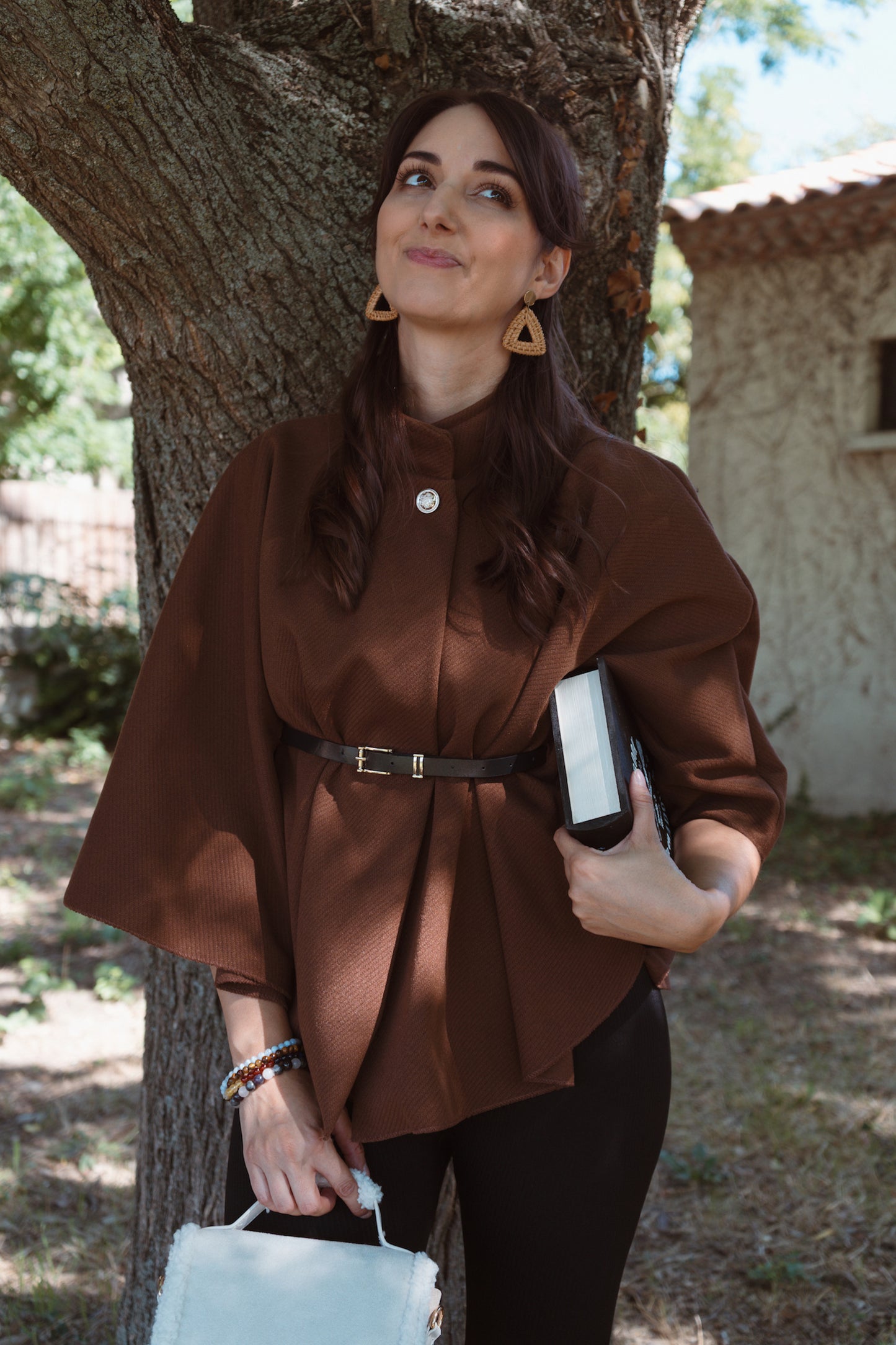 Cape Poncho avec ceinture - Brun foncé