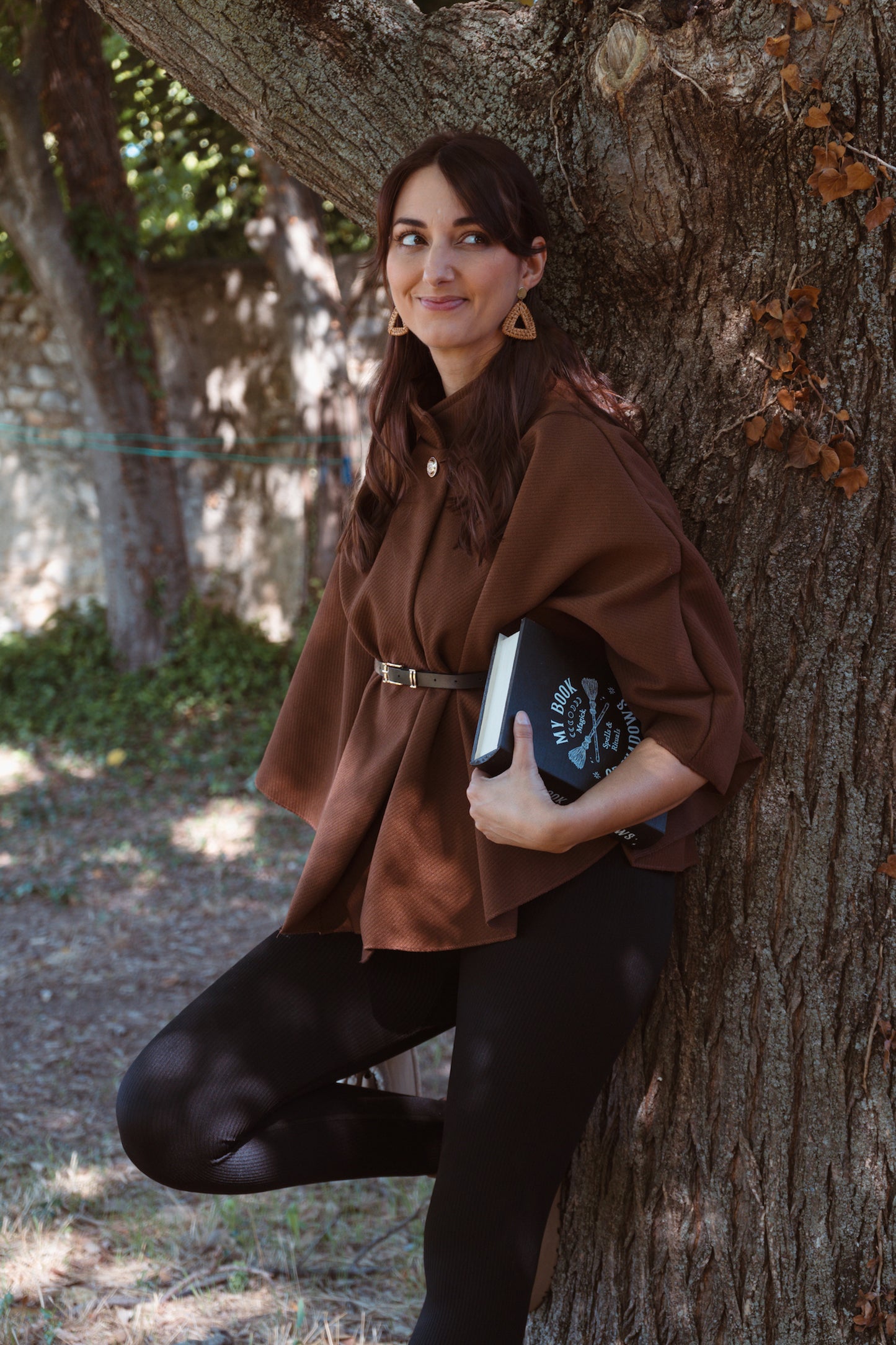 Cape Poncho avec ceinture - Brun foncé