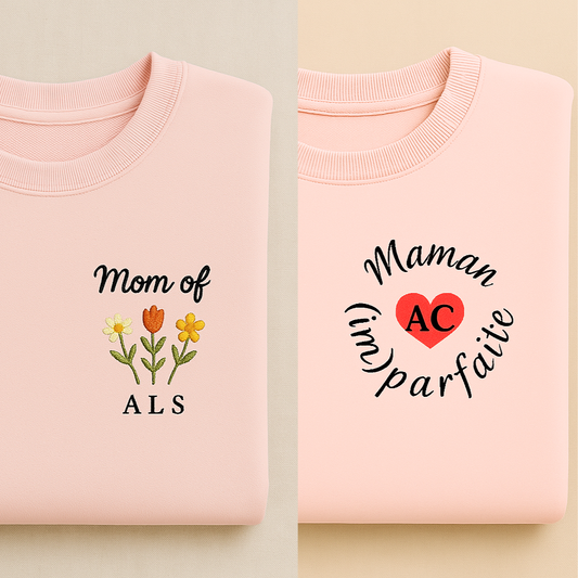 Sweat brodé oversize unisexe personnalisable Fête des mères / Rose pastel