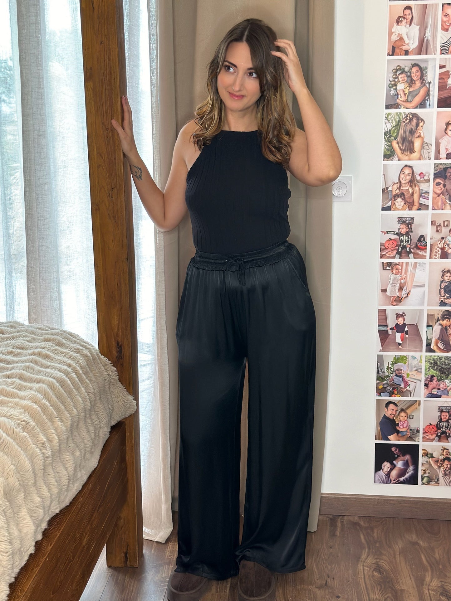 Pantalon satin Myriam / Noir