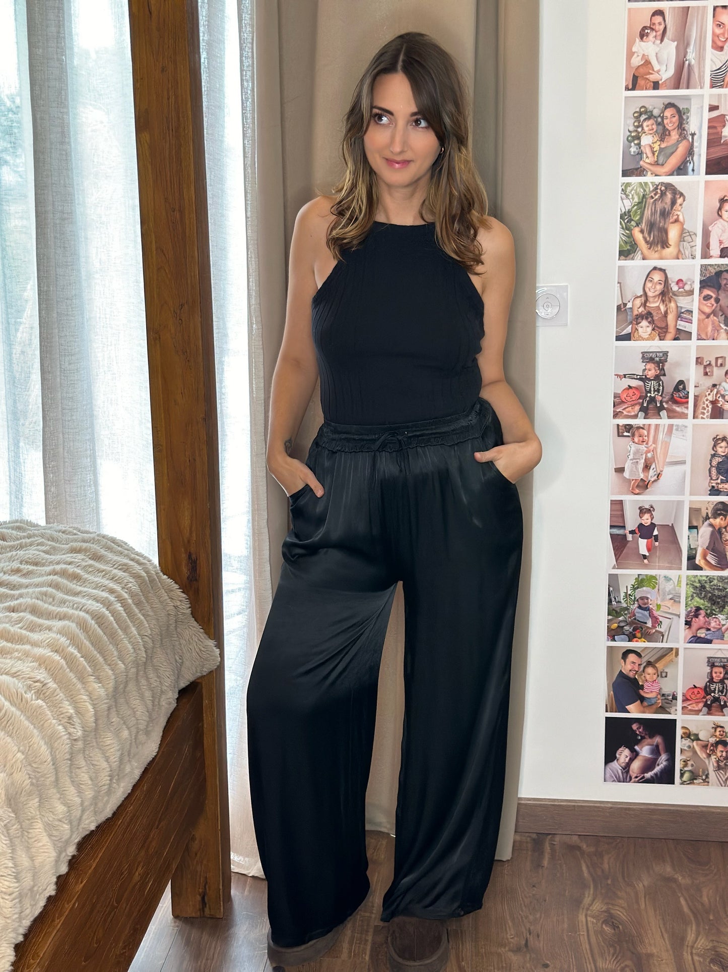 Pantalon satin Myriam / Noir