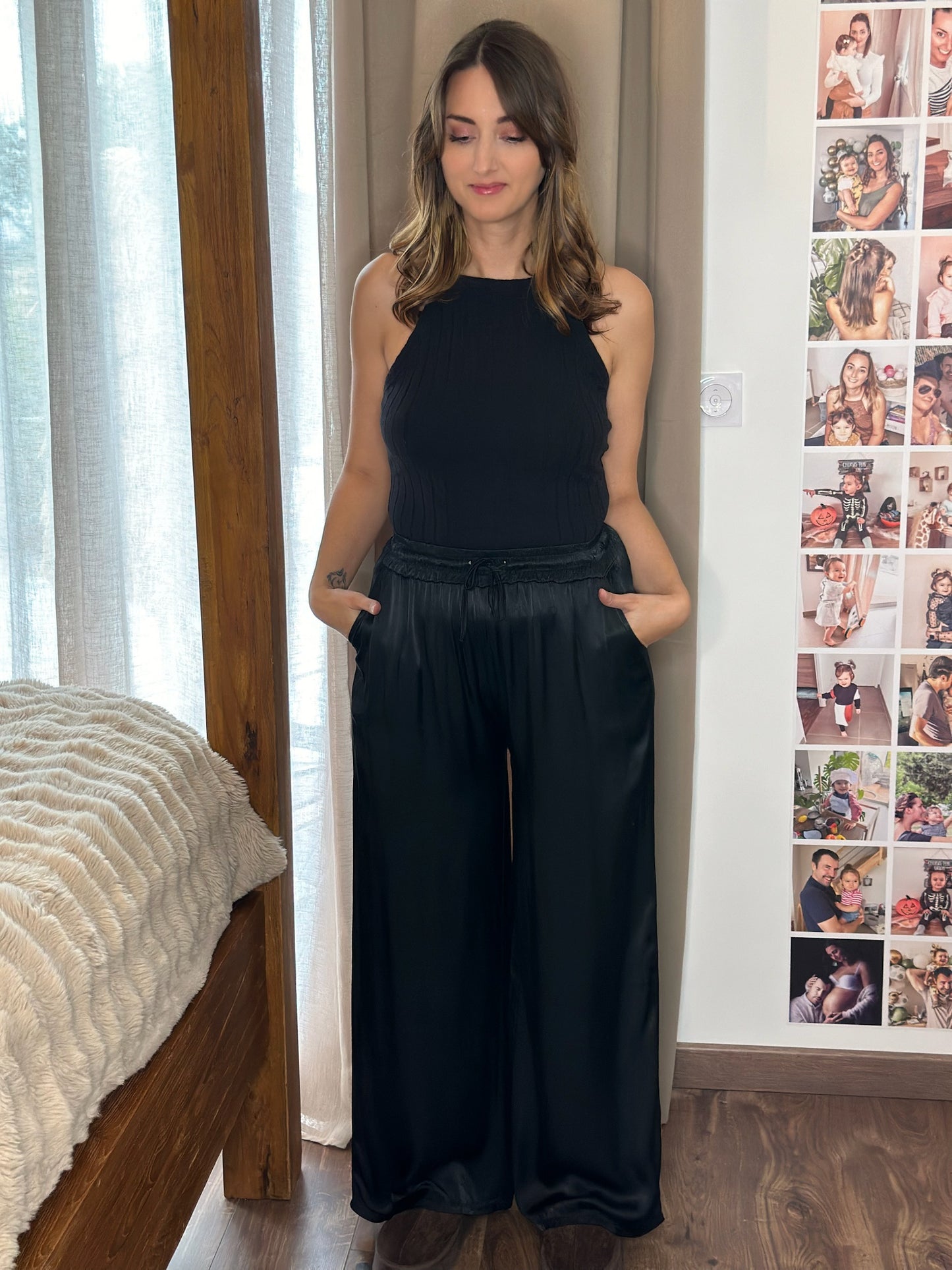 Pantalon satin Myriam / Noir