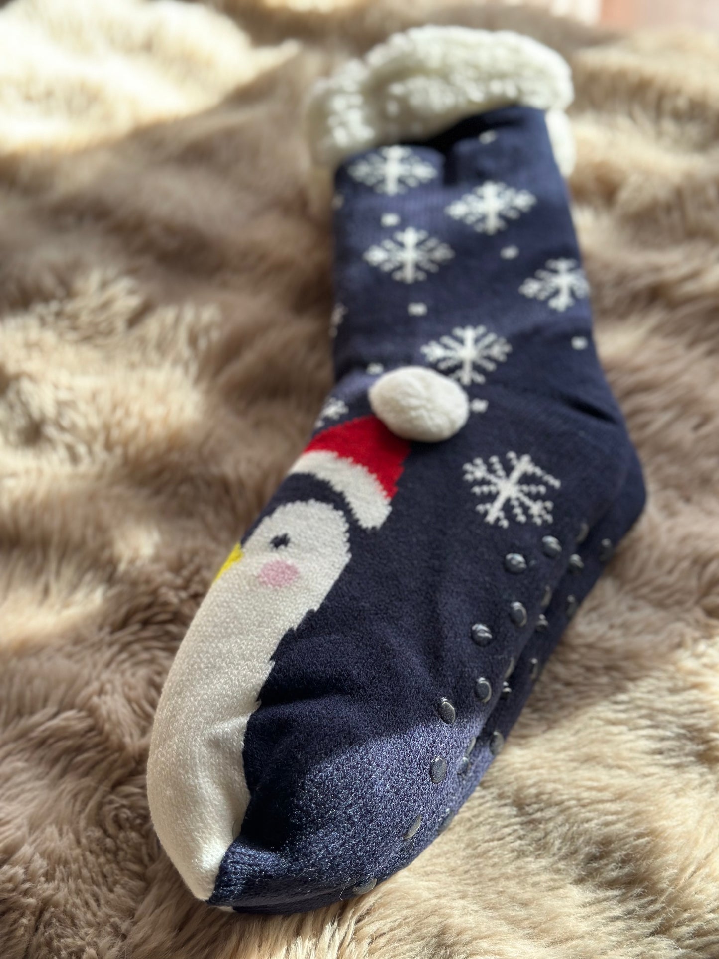 Chaussettes polaires de Noël anti-dérapantes / Pingouins bonnet de Noël