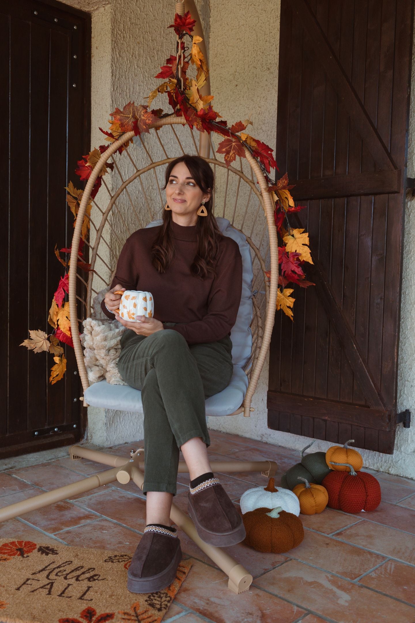 Pantalon en velours côtelé avec ceinture - Kaki