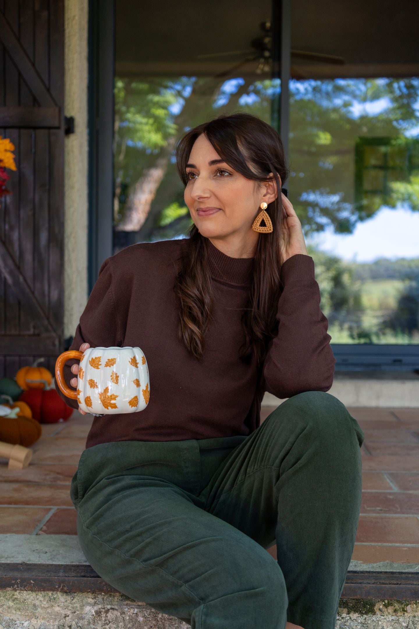 Pantalon en velours côtelé avec ceinture - Kaki