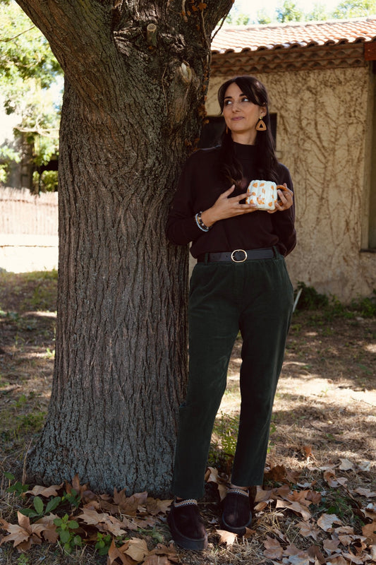 Pantalon en velours côtelé avec ceinture - Kaki