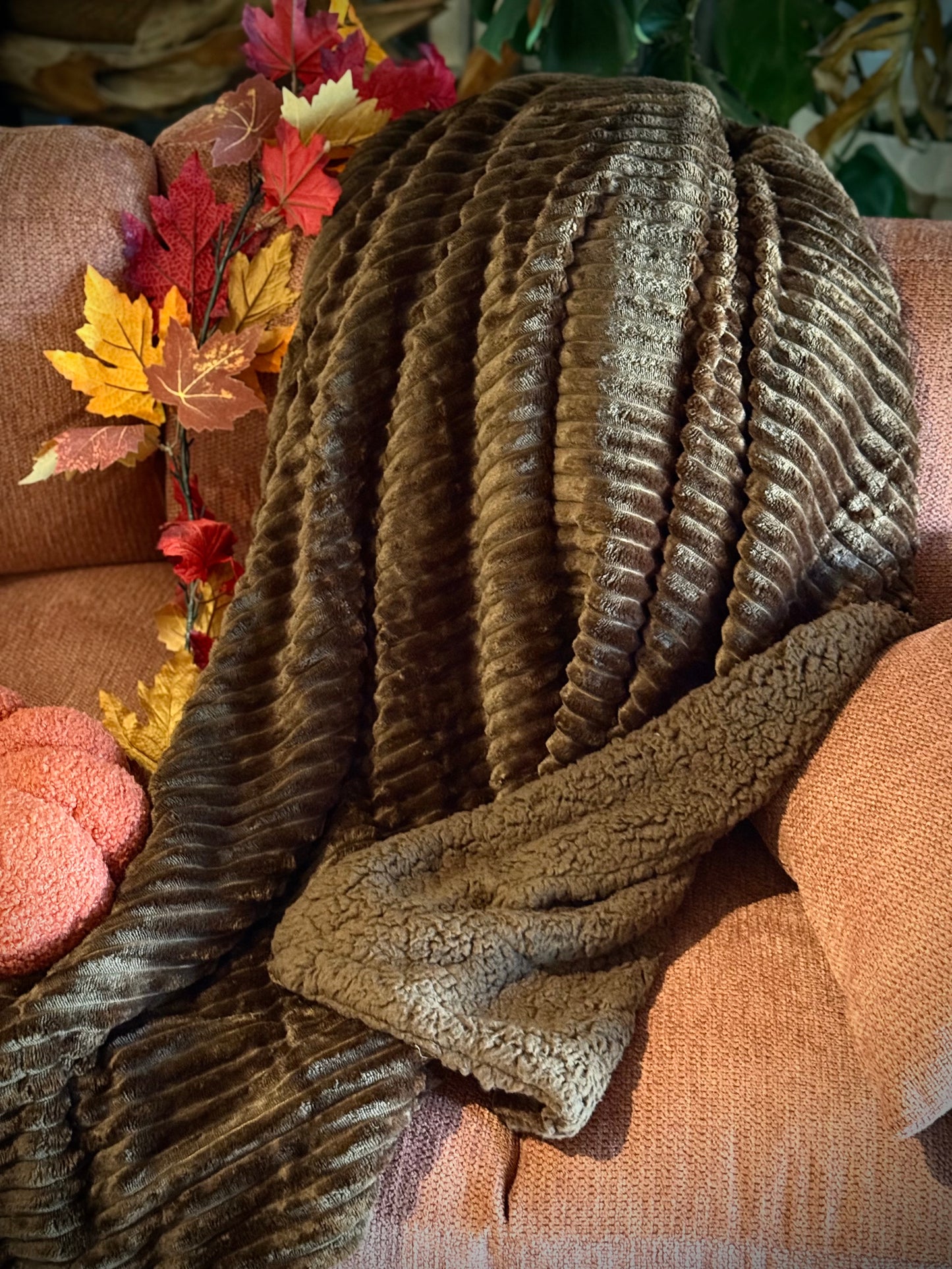 Plaid cannelé moumoute - Chocolat