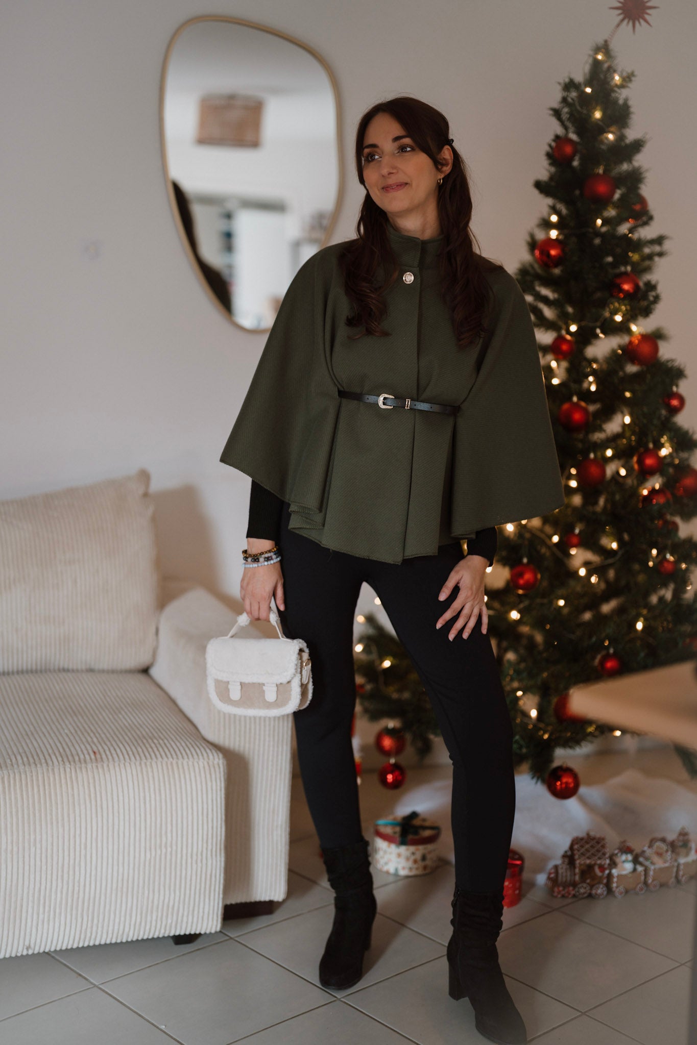 Cape Poncho avec ceinture - Kaki