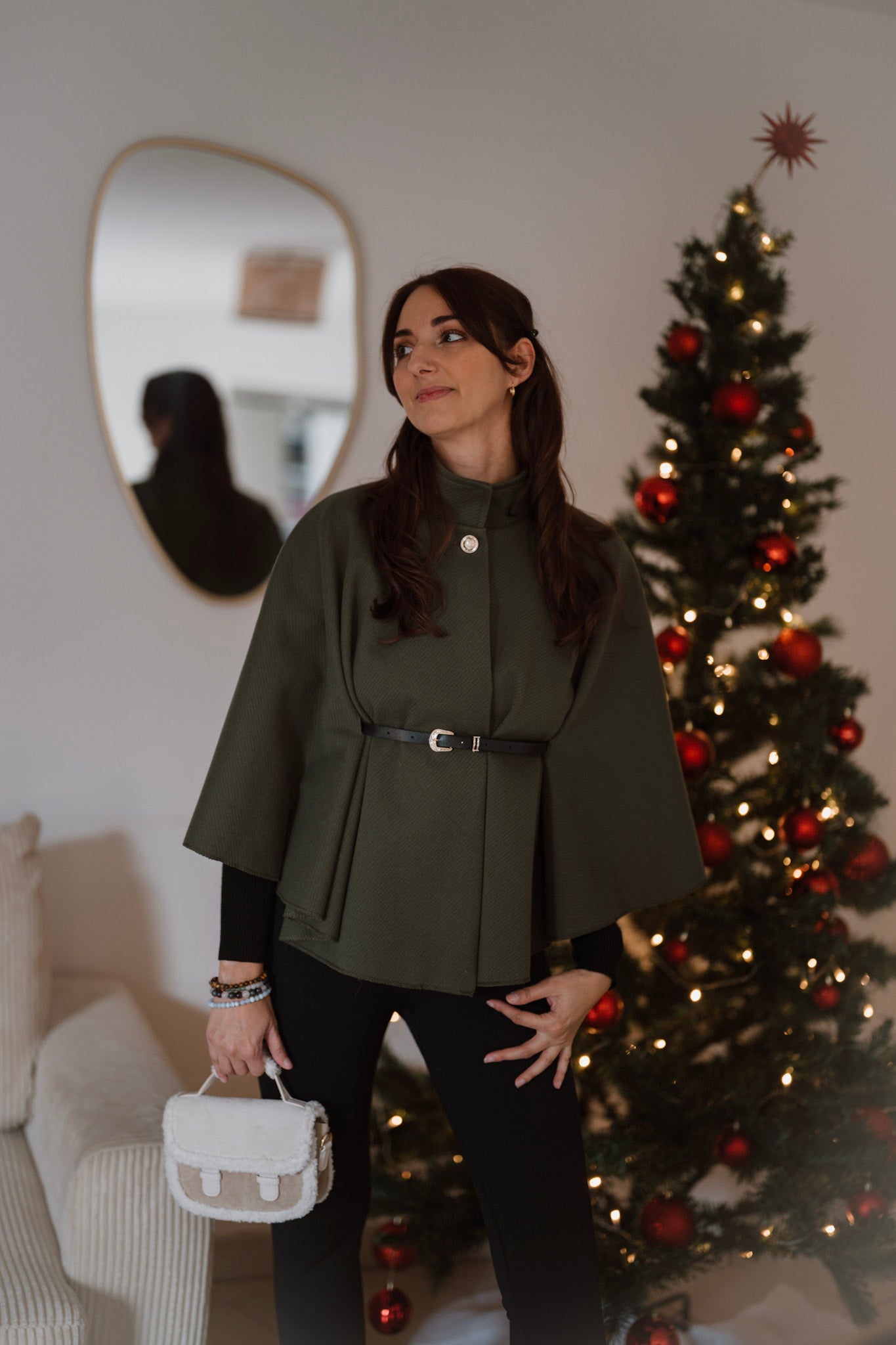 Cape Poncho avec ceinture - Kaki