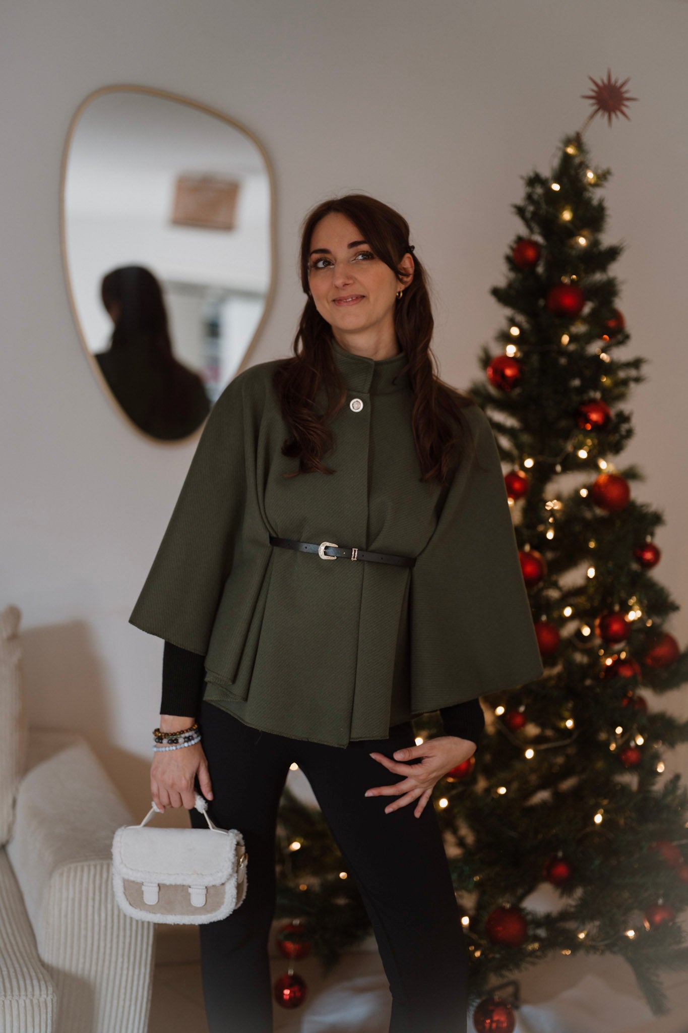 Cape Poncho avec ceinture - Kaki