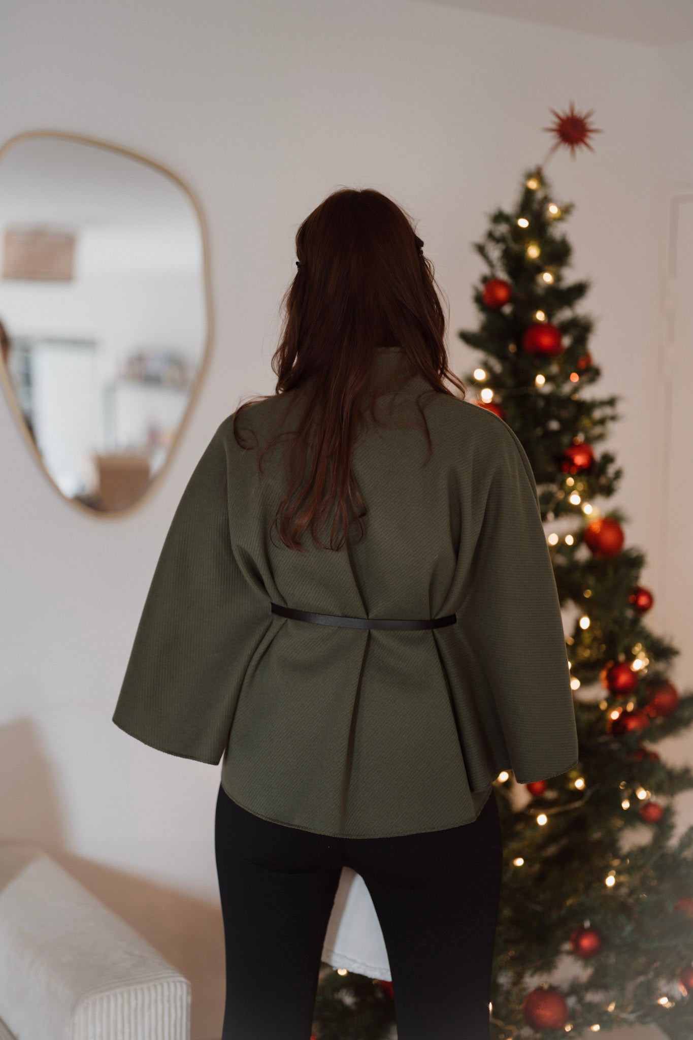 Cape Poncho avec ceinture - Kaki