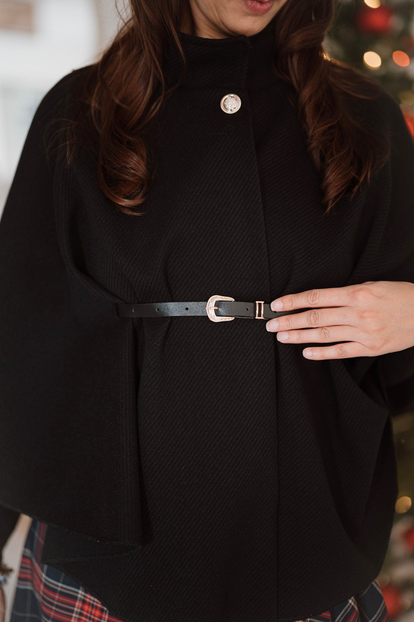 Cape Poncho avec ceinture - Noir