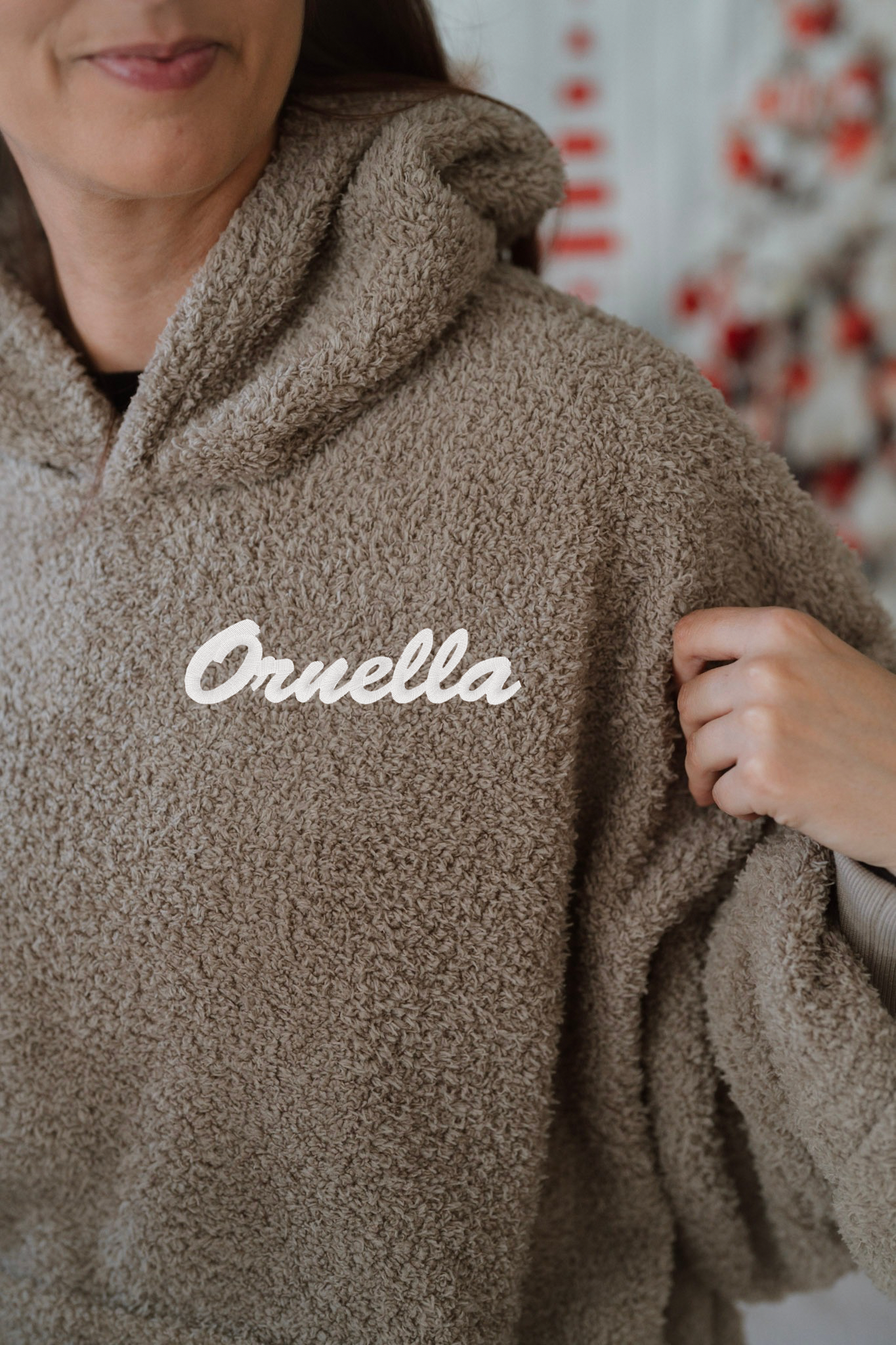 Sweat plaid personnalisable en broderie / Taupe