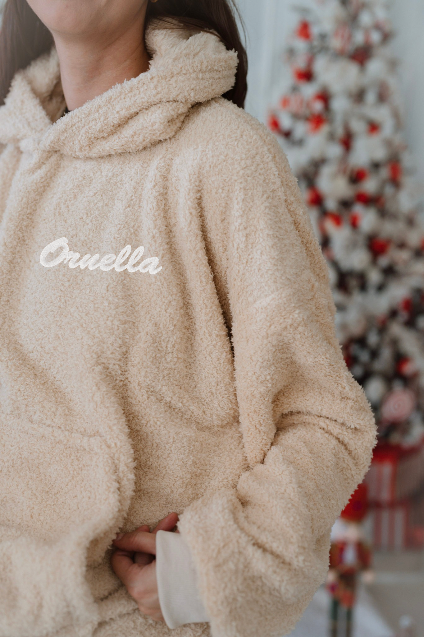 Sweat plaid personnalisable en broderie / Beige